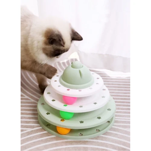 Cat Toy Spinning Toy Balls Cat Tower Toy With Ball 4 Layer Mainan Bola Kucing